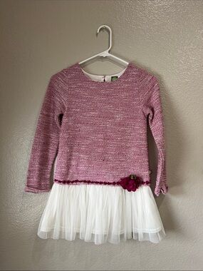 Dollie & Me Pink Knit Top with White Tulle Skirt and Berry Flower Sz 10